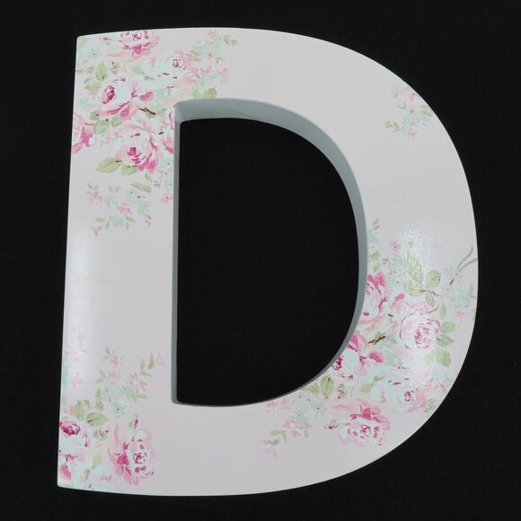 Simply Shabby Chic D Letter Initial Pink Rose Flower Print Wall Hanging Decor - Picture 1 of 9